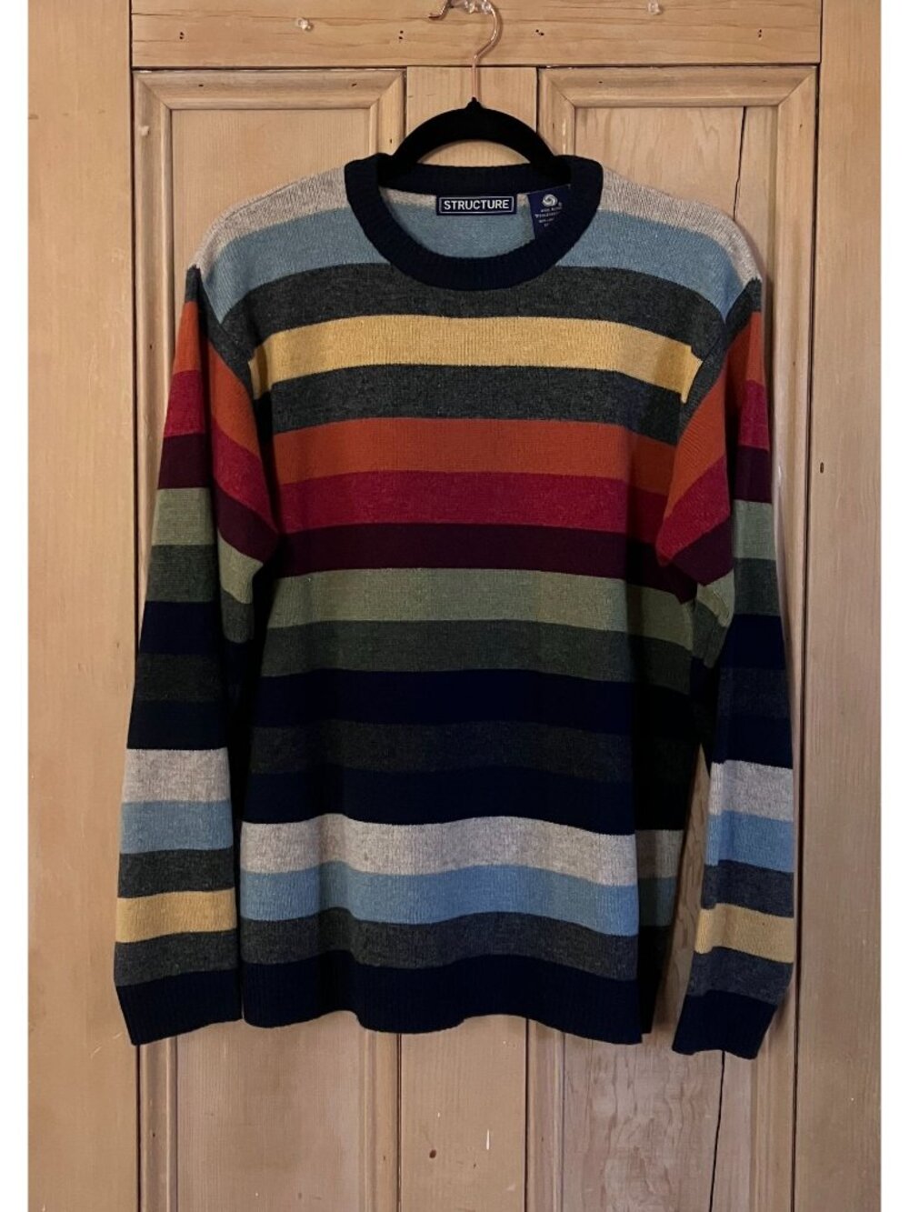 Structure Mens Vintage 90s Striped Lambswool Nylon Sweater Sz. Small Blue FA EXC